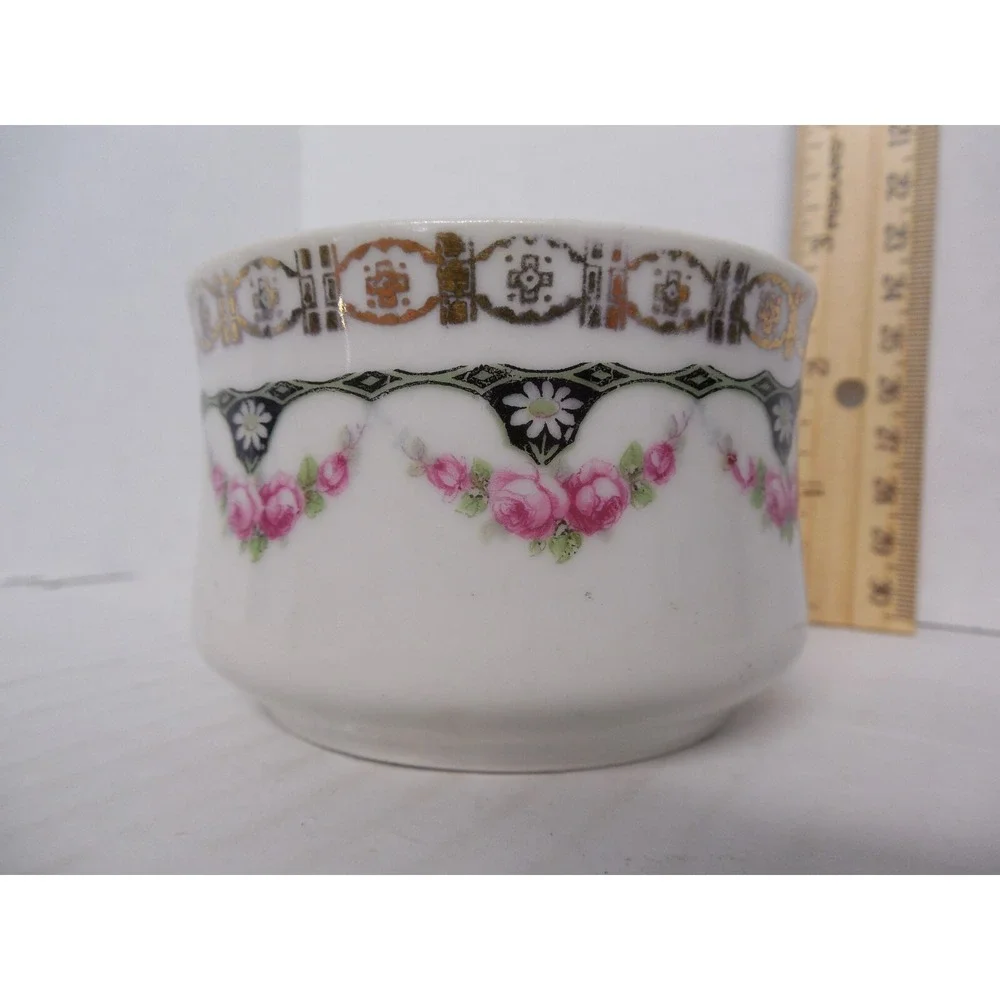 Antique German Porcelain Shaving Mug Metallic Rose Garland